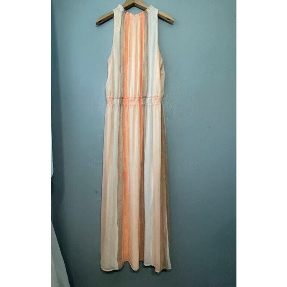 Chicos Maxi Dress Womens 1 Size 8 Peach Striped Lined Chiffon Sleeveless Fairy